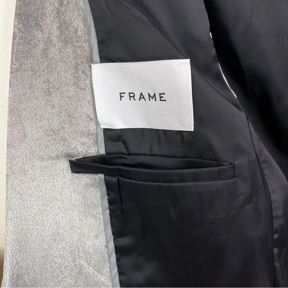 FRAME Silver Metallic Tailored Blazer Size 10 Luxe Structured Statement Jacket